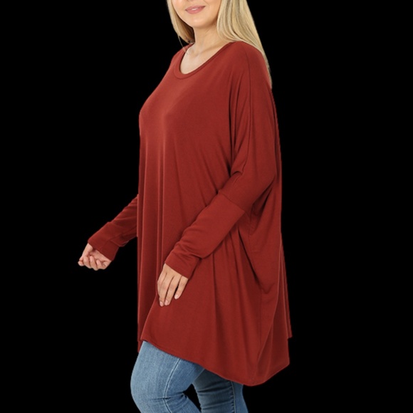 Fired Brick Plus Size Oversized V-Neck Poncho - Picture 6 of 8